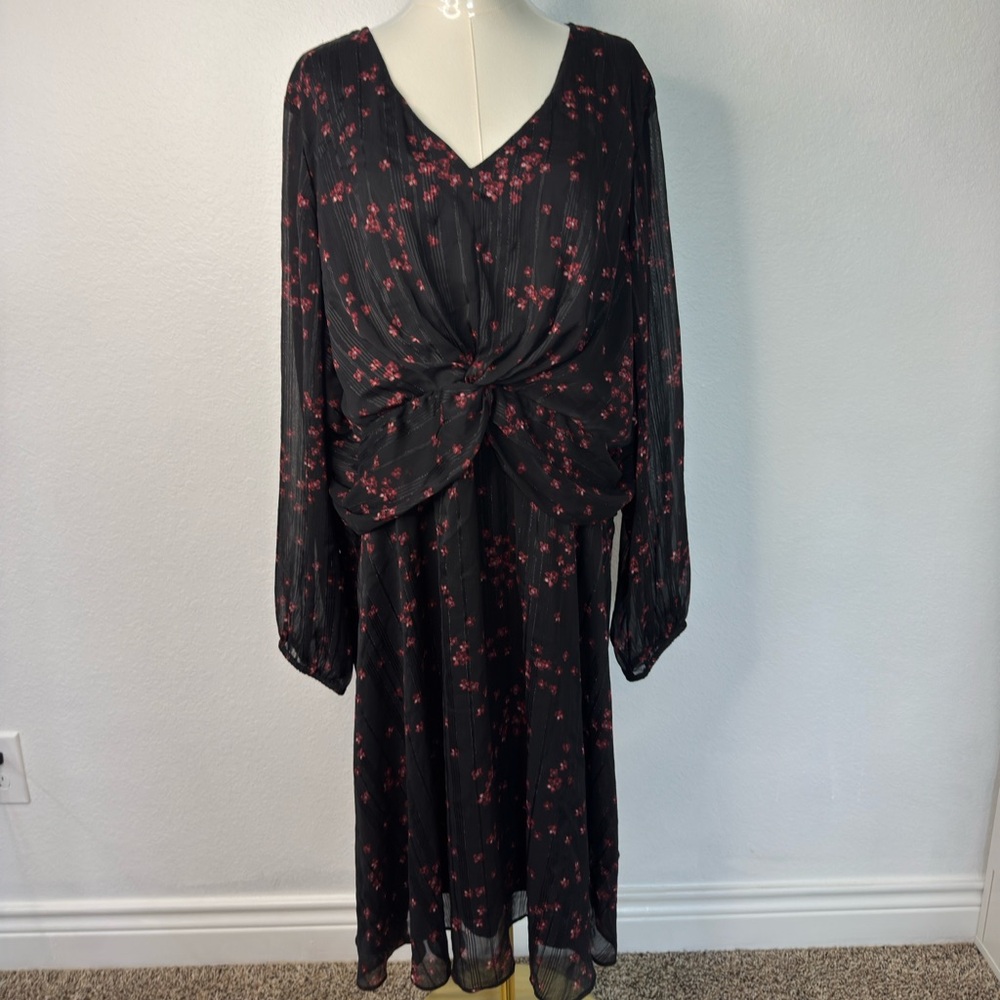 Lane Bryant Black Dress with Red Floral Pattern